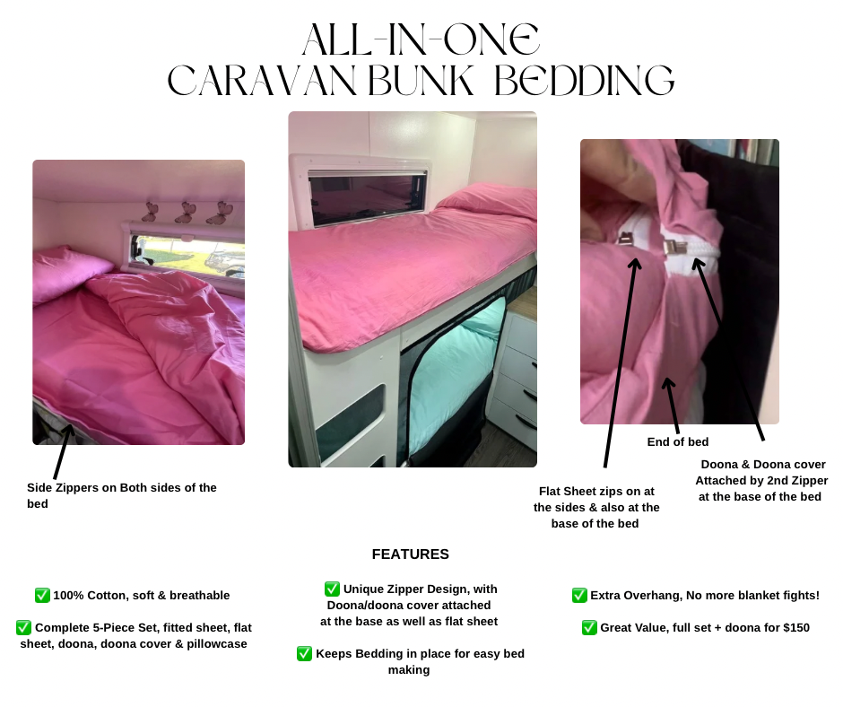 Bunk Buddy Zip Bedding Set | All-in-One Caravan Bunk Bed Set
