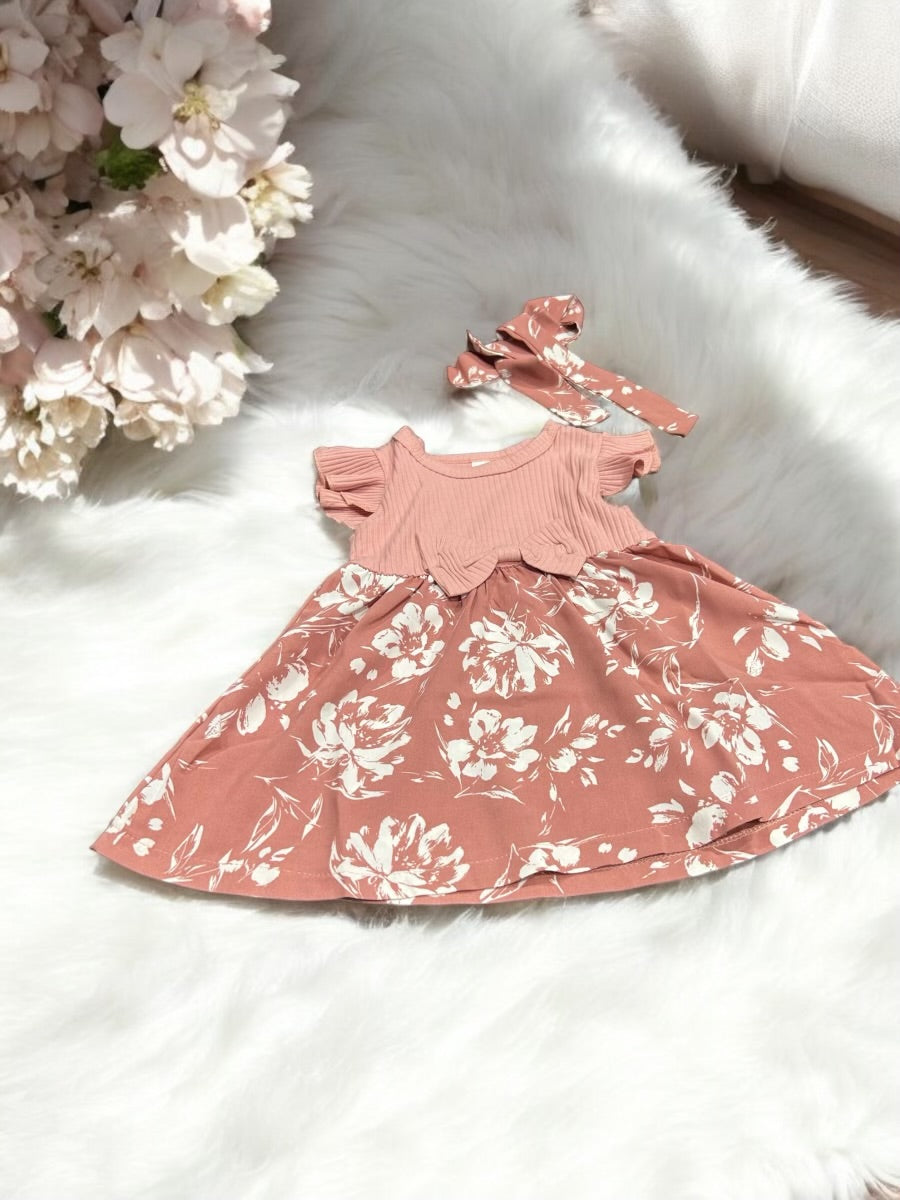 "Delightful Floral Dress Set: Includes Matching Headband!"