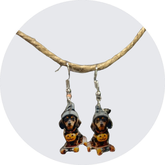 Spooky Dachshund Skateboard Earrings: Halloween Vibes!