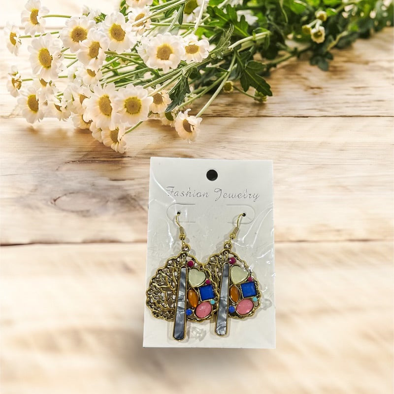 Chic Gold Earrings: A Kaleidoscope of Colors and Shapes!