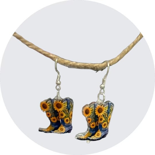 Charming Cowgirl Boots Earrings: Sunflower Delight