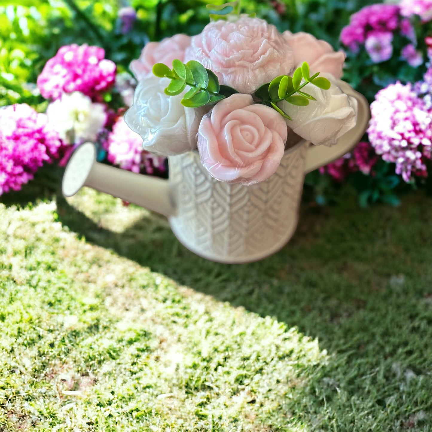 Delightful Handmade Flower-Shaped Soaps in a Charming Watering Can!