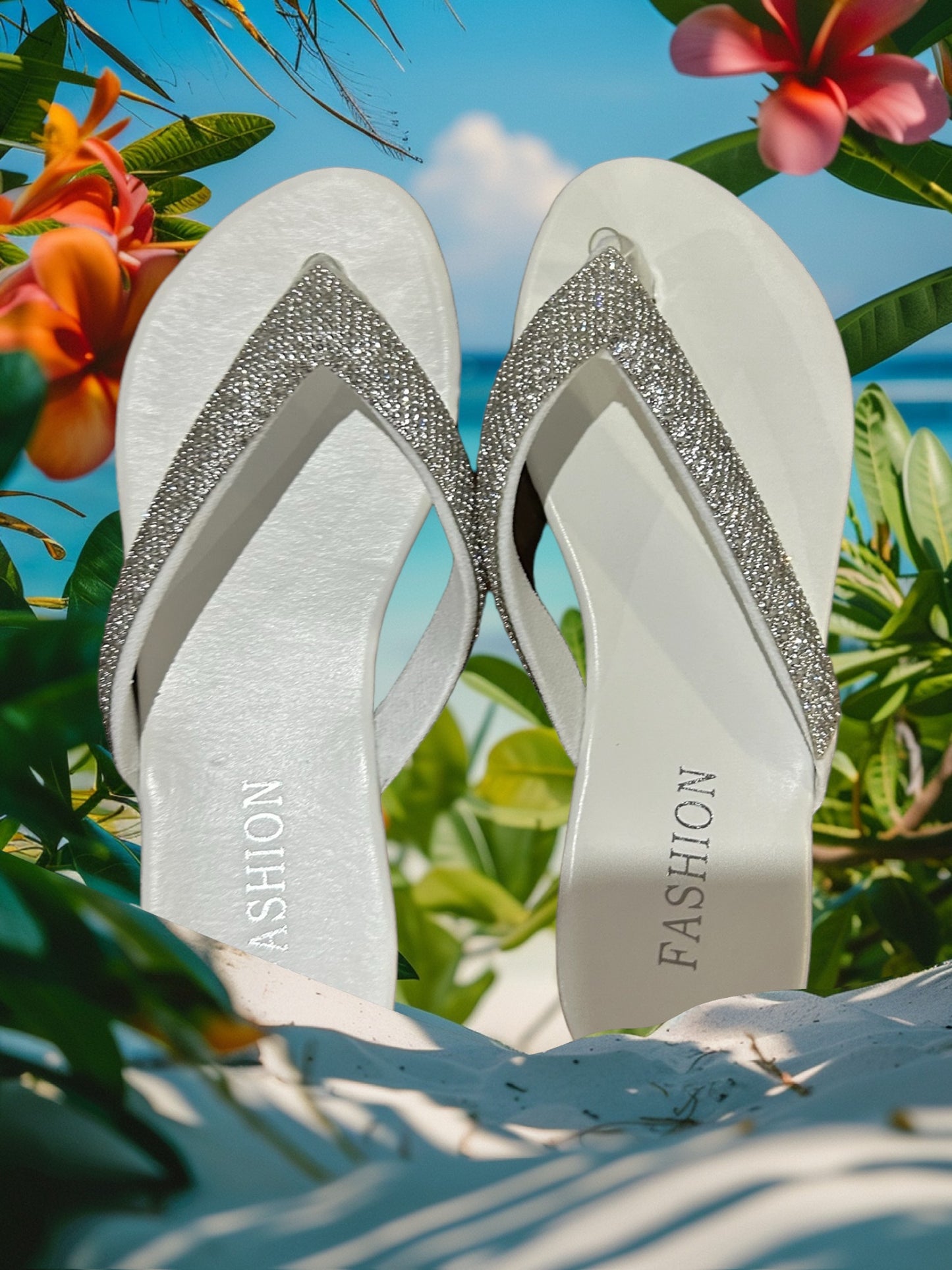 Stylish Summer Flip Flops: Choose Black or Silver with Bling