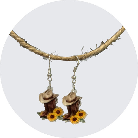 Country Charmer Earrings: Cowgirl Boots, Hats, and Sunflower Delight!