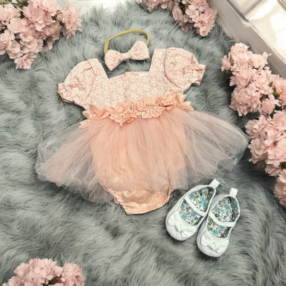 Sweet Style for Little Ones: Pink Flower Bodysuit Romper Dress Set