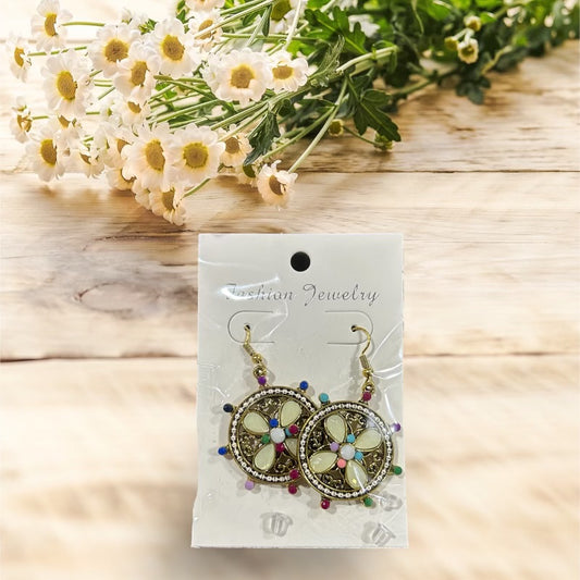 Radiant Gold Round Earrings: A Whimsical Blend of Crème and Colour!