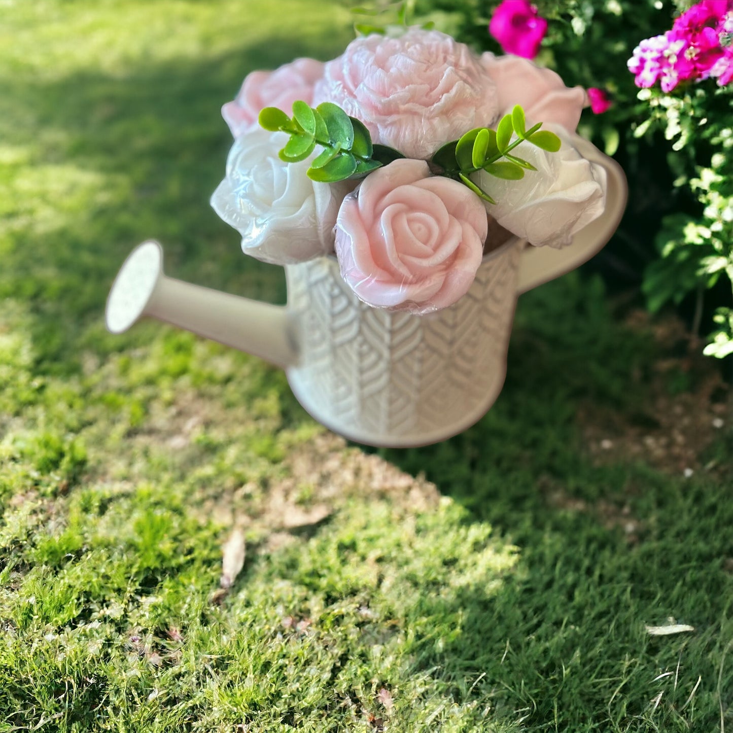 Delightful Handmade Flower-Shaped Soaps in a Charming Watering Can!