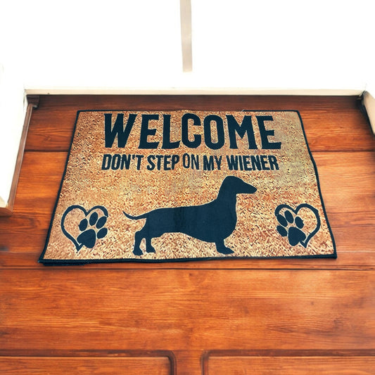 Playful Dachshund Doormat: “Welcome, Don’t Step on My Wiener!