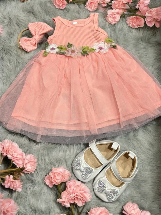 "Charming Apricot Baby Girl Dress Set: Stylish & Sweet!"