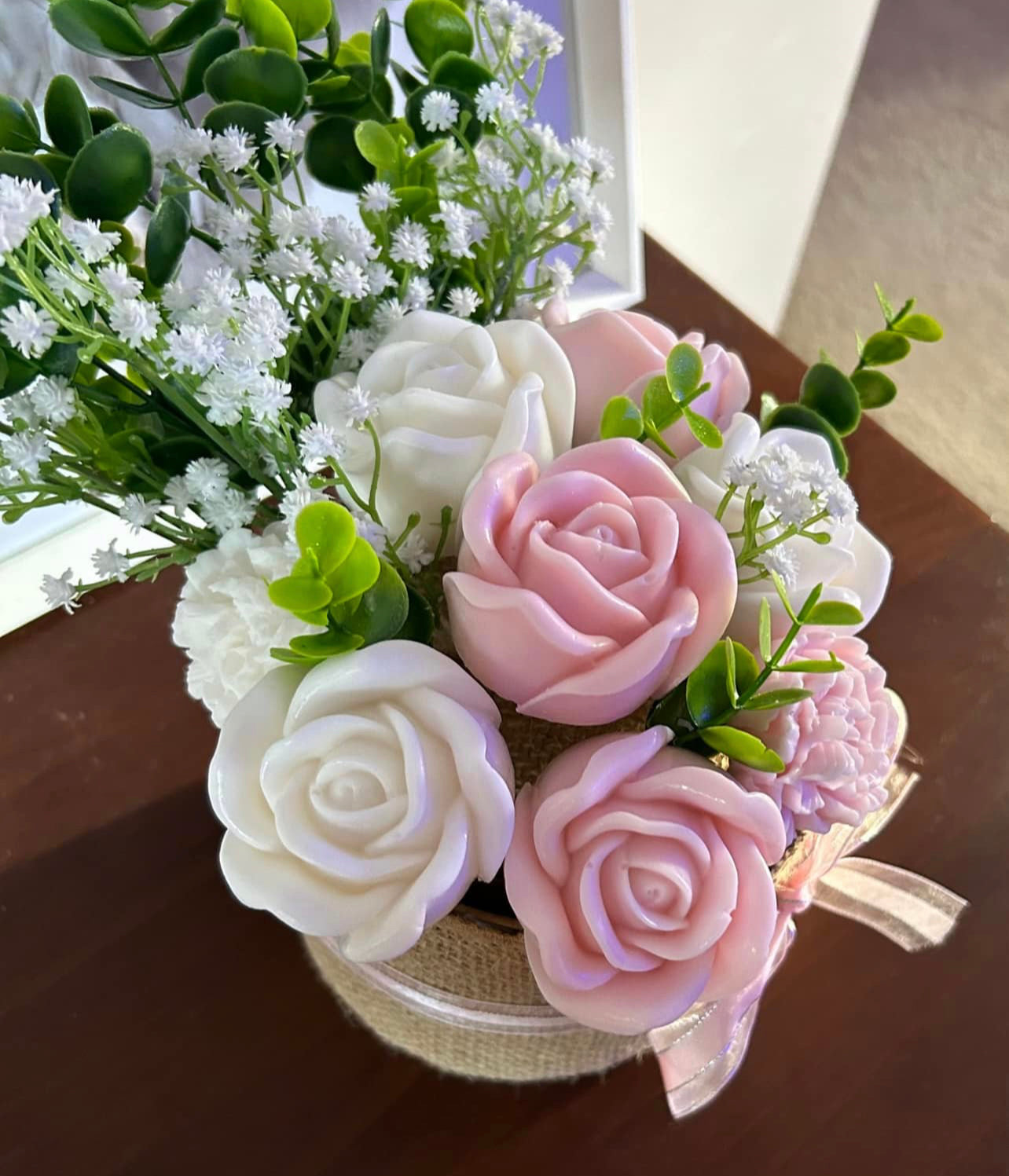 Elegant Rose Soaps with Greenery