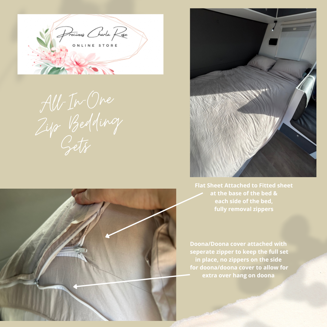 Reversible Retreat Set: All-in-One Zip-On Caravan Bedding Set Reversible Including Doona & Doona Cover