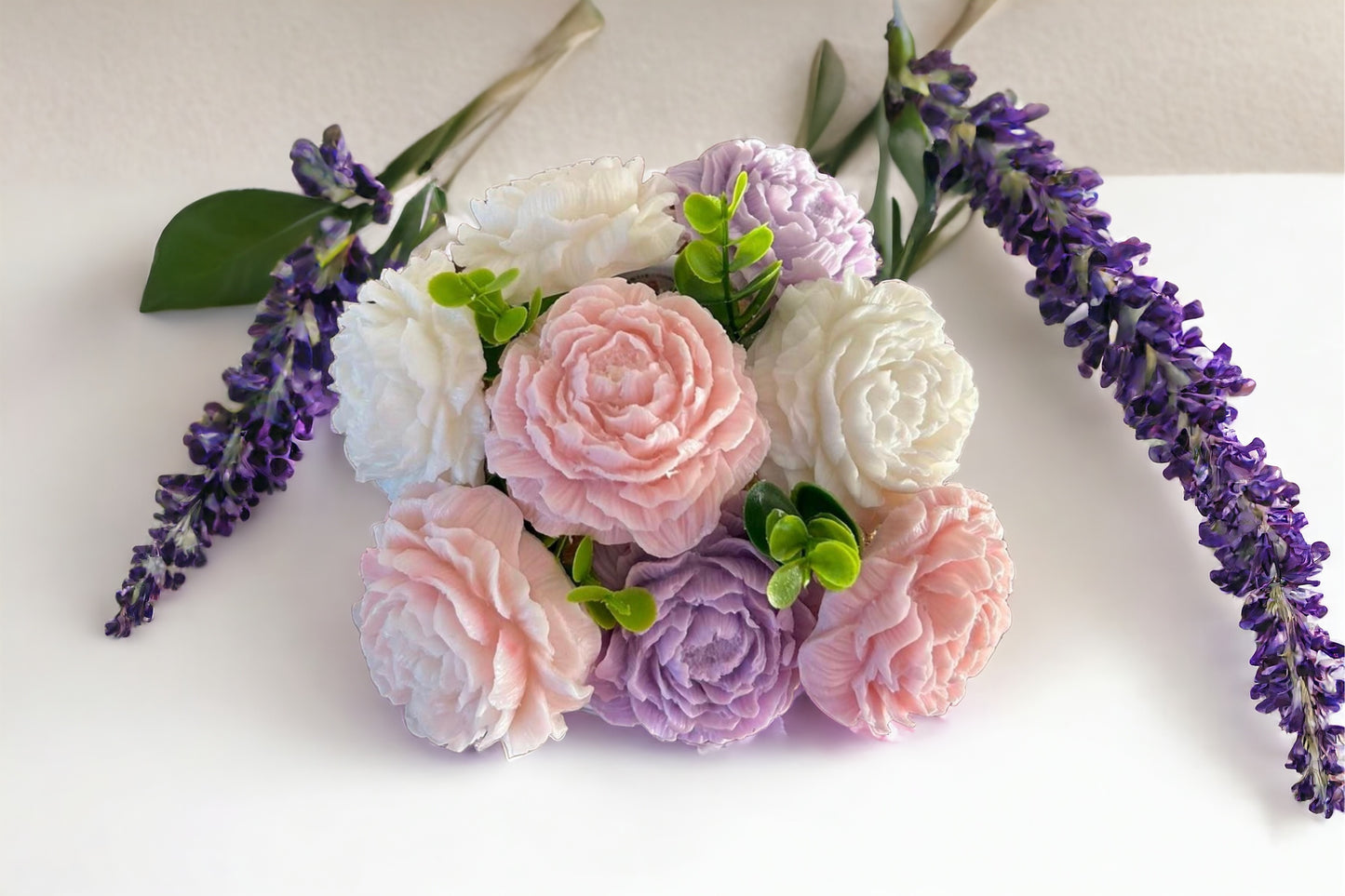 Elegant Handmade Pastel Soap Flowers in a Charming White Pot!