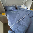 Caravan Bedding Left Hand side of the bed with unzipped to showcase design